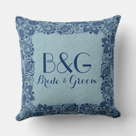 Lichtblauw linnen & marinekant Lijst Kussen (Achterkant)