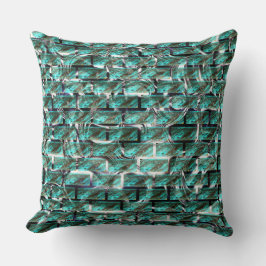 Lichtblauw, luchtbellen in het raster of steenwand kussen