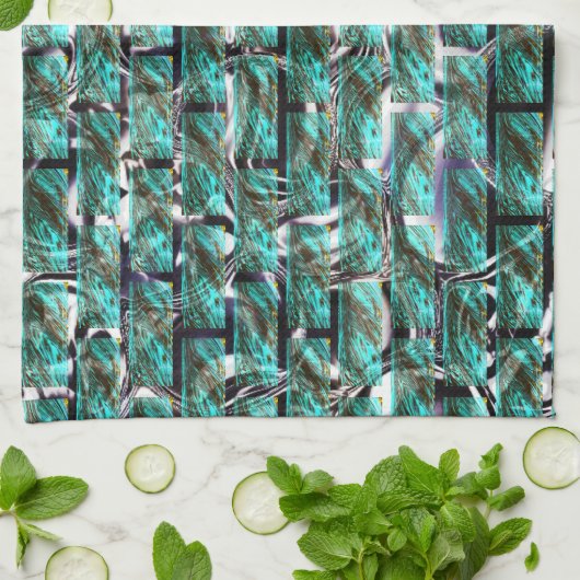 Lichtblauw, luchtbelletjes in het raster of steenw theedoek (Gevouwen)