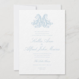 Lichtblauw "M" Monogram Huwelijksuitnodiging Kaart