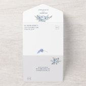 Lichtblauw & Marineblauw Waterverf Bloemen | All In One Uitnodiging (Buitenkant)