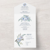 Lichtblauw & Marineblauw Waterverf Bloemen | All In One Uitnodiging (Binnen)