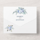 Lichtblauw & Marineblauw Waterverf Bloemen | All In One Uitnodiging (Achterkant)