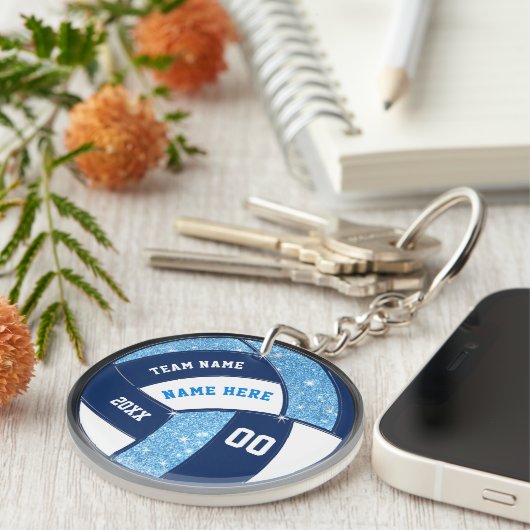 Lichtblauw, marineblauw, witte volleybalSleutelhan Sleutelhanger (Voorkant Rechts)