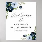 lichtblauw marineblauwe bloemige bruidsdouche welk poster (Voorkant)