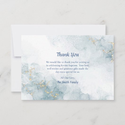 Lichtblauw Marmer Goud Glitter Orthodoxe doop Bedankkaart (Voorkant)