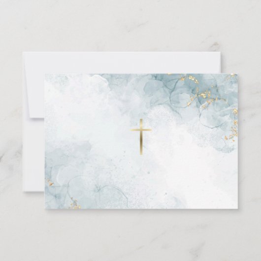 Lichtblauw Marmer Goud Glitter Orthodoxe doop Bedankkaart (Achterkant)