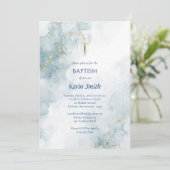Lichtblauw Marmer Goud Glitter Orthodoxe doop Kaart (Staand voorkant)