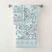 Lichtblauw met Grijs Bloeit Handdoek (Insitu)