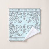 Lichtblauw met Grijs Bloeit Handdoek (Wasdoekje)