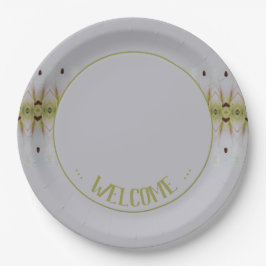 Lichtblauw met limoengroen papieren bordje