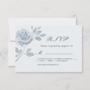 Lichtblauw Minimale Waterverf Roos bruiloft RSVP Kaartje