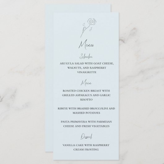 Lichtblauw Minimalistisch Bloem Monogram Bruiloft  Menu (Voorkant / Achterkant)