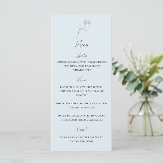 Lichtblauw Minimalistisch Bloem Monogram Bruiloft  Menu (Staand voorkant)