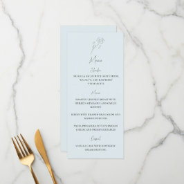 Lichtblauw Minimalistisch Bloem Monogram Bruiloft  Menu