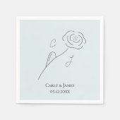 Lichtblauw Minimalistisch Bloemenlijn Art Monogram Servet (Voorkant)