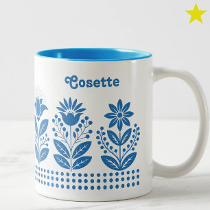 Lichtblauw Minimalistische Folk Art Bloemige Aange Tweekleurige Koffiemok