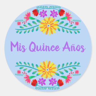 Lichtblauw Mis Quince Anos Mexicaanse Fiesta Flora Ronde Sticker