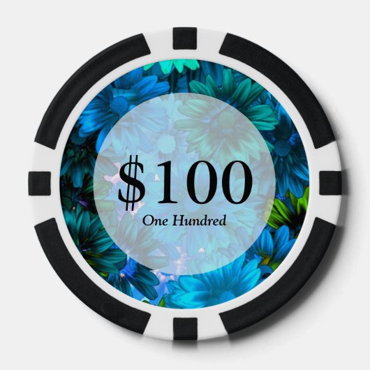 Lichtblauw modern bloemmotief poker chips (Voorkant)