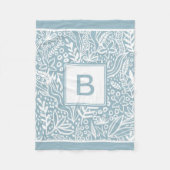 Lichtblauw Modern Botanisch Patroon Monogram Fleece Deken (Voorkant)