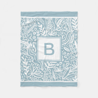 Lichtblauw Modern Botanisch Patroon Monogram Fleece Deken