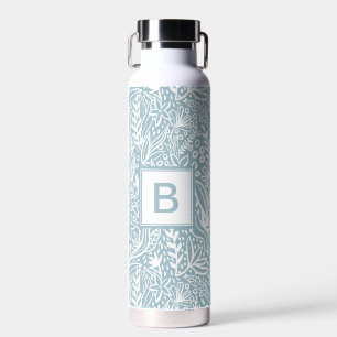 Lichtblauw Modern Botanisch Patroon Monogram Waterfles