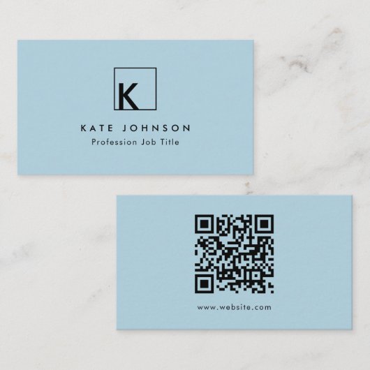 Lichtblauw Modern Monogram Logo Minimaal Visitekaartje (Voorkant / Achterkant)
