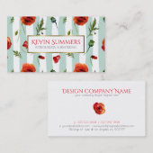 Lichtblauw Modern Stripes & Rood Poppies patroon Visitekaartje (Voorkant / Achterkant)