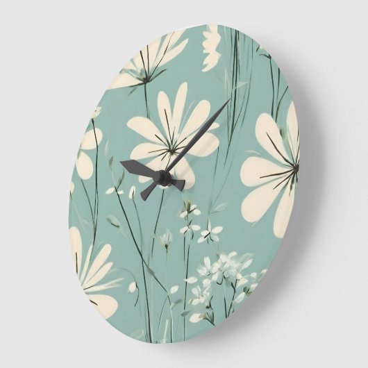 Lichtblauw Moderne Groovy Daisy Bloemen Grote Klok (Hoek)