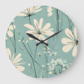 Lichtblauw Moderne Groovy Daisy Bloemen Grote Klok (Voorkant)