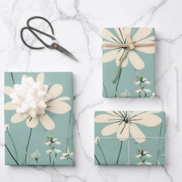 Lichtblauw Moderne Groovy Daisy Bloemen Inpakpapier Vel