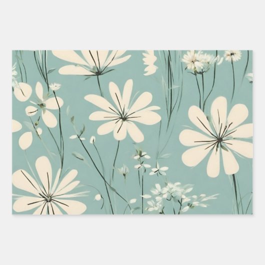 Lichtblauw Moderne Groovy Daisy Bloemen Inpakpapier Vel (Voorkant)
