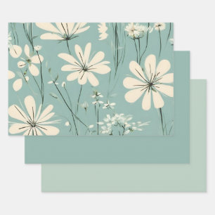Lichtblauw Moderne Groovy Daisy Bloemen Inpakpapier Vel