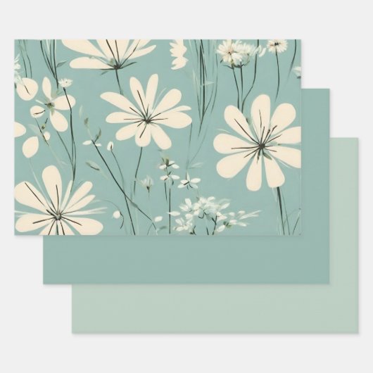Lichtblauw Moderne Groovy Daisy Bloemen Inpakpapier Vel (Set)