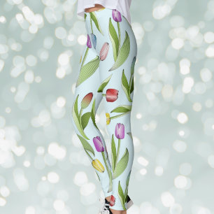 Lichtblauw Moderne Kleurrijke Tulp Patroon Print Leggings