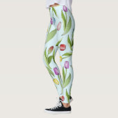 Lichtblauw Moderne Kleurrijke Tulp Patroon Print Leggings (Links)