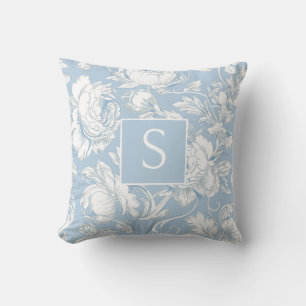 Lichtblauw Monogram Bloemmotief Chinoiserie Kussen