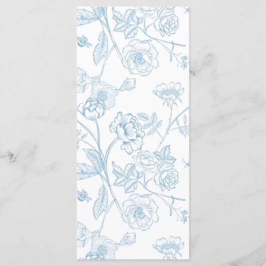 Lichtblauw Monogram Crest Bloemen Bruiloft Menu (Achterkant)