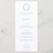  Lichtblauw Monogram Crest Bloemen Bruiloft Menu (Voorkant)
