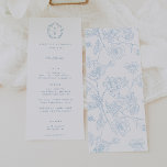 Lichtblauw Monogram Crest Bloemen Bruiloft Menu<br><div class="desc">Regency Era Crest monogram,  huwelijksmenu.  geïnspireerde Barokstijl kuif met coördinerende lichtblauwe typografie. Kenmerken,  elegante Chinoiserie Style tuin bloemenpatroon backing.</div>