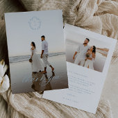  lichtblauw monogram crest bruiloft foto bedankkaart