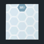 Lichtblauw Monogram Hexagon Honing Kam Patroon Notitieblok<br><div class="desc">Monogram notitieblok in lichtblauw met je initialen in een rustiek noodlijdend lettertype. Honingraat notitieblok gepersonaliseerd met je initialen in het wit tegen een blauwe zeshoek.</div>