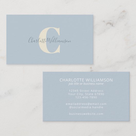 Lichtblauw monogram met overlay voor scriptnaam visitekaartje (Voorkant / Achterkant)