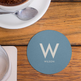 Lichtblauw monogram persoonlijke feestje ronde kartonnen onderzetter