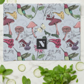 Lichtblauw Monogram Vogel & Bloemen Tuin Theedoek (Gevouwen)