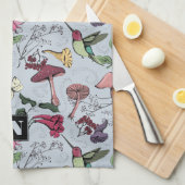 Lichtblauw Monogram Vogel & Bloemen Tuin Theedoek (Quarter Fold)
