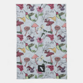 Lichtblauw Monogram Vogel & Bloemen Tuin Theedoek (Verticaal)