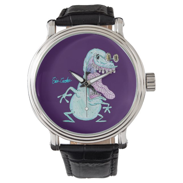 lichtblauw monster alien cartoon horloge (Voorkant)