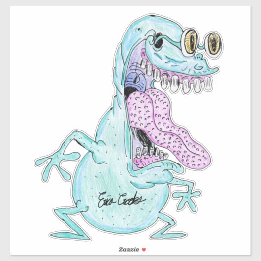 lichtblauw monster alien cartoon sticker (Vel)