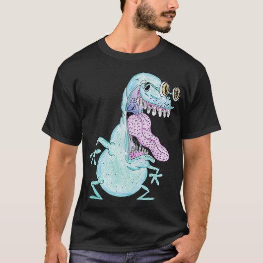 lichtblauw monster alien cartoon t-shirt (Voorkant)